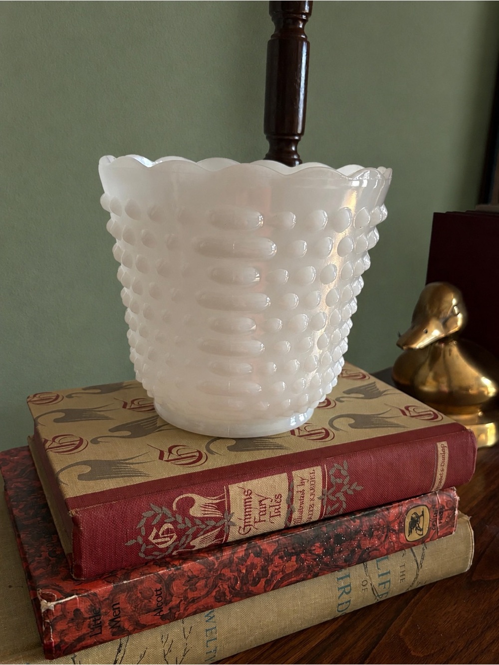 Vintage White Milk Glass Hobnail Planter Vase